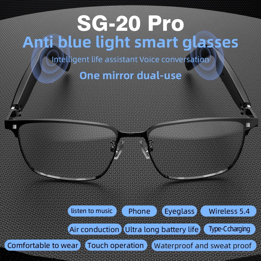 SG-20 Pro Smart Audio Glasses with Bluetooth Speakers & Voice Assistant