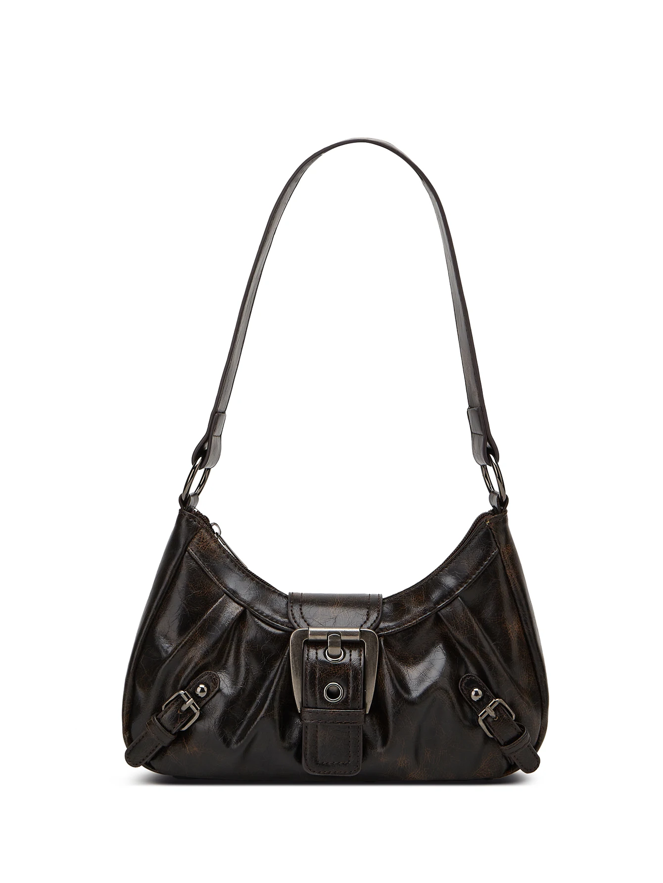Fashionable Ladies Cool Leather Shoulder Bag, Maillard Pleated Rivet Armpit Bag, Retro Style Shoulder Bag