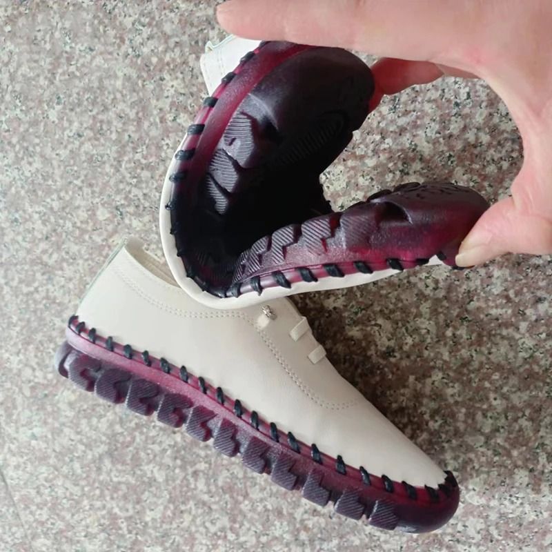 Women Leather Loafers Casual Lace Up Flat Shoes