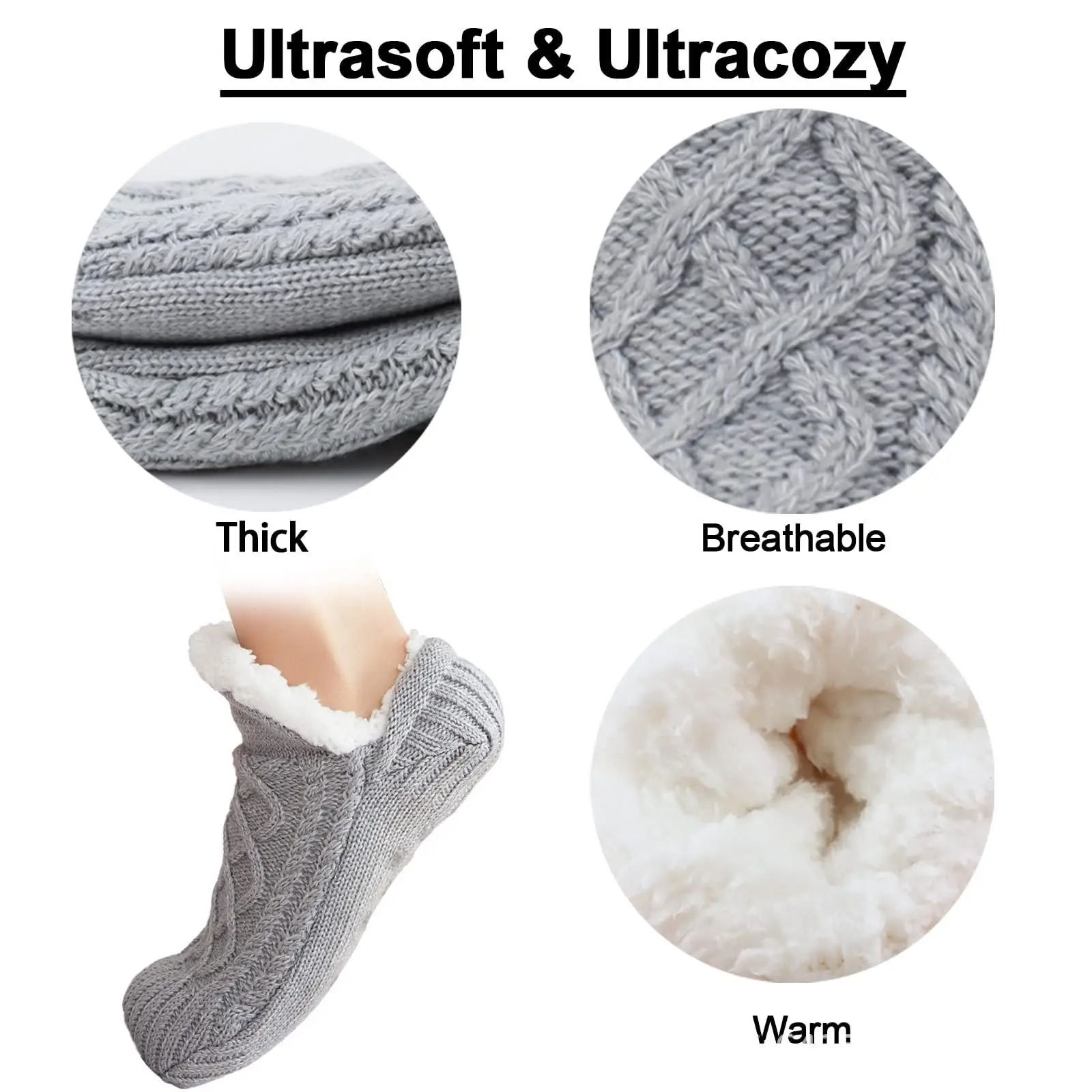 Elite Mens Plush Thermal Slipper Socks with Non-Slip Grips