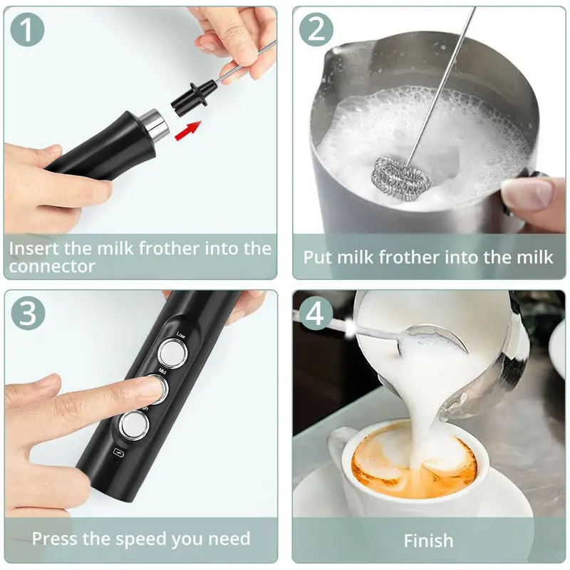 Wireless Electric Milk Frother, Rechargeable Handheld Foam Maker, Cappuccino, Hot Chocolate