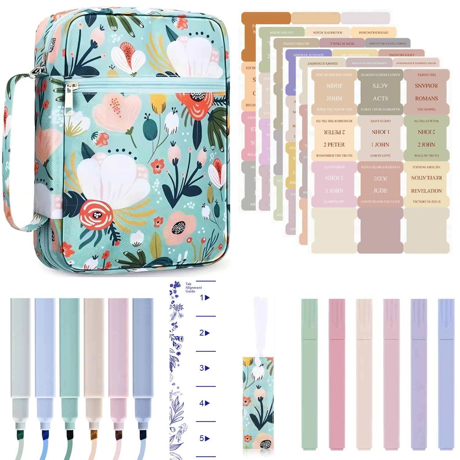 Floral Bible Cover for Women Zippered Bible Carrying Case with Tabs and Pen Holders