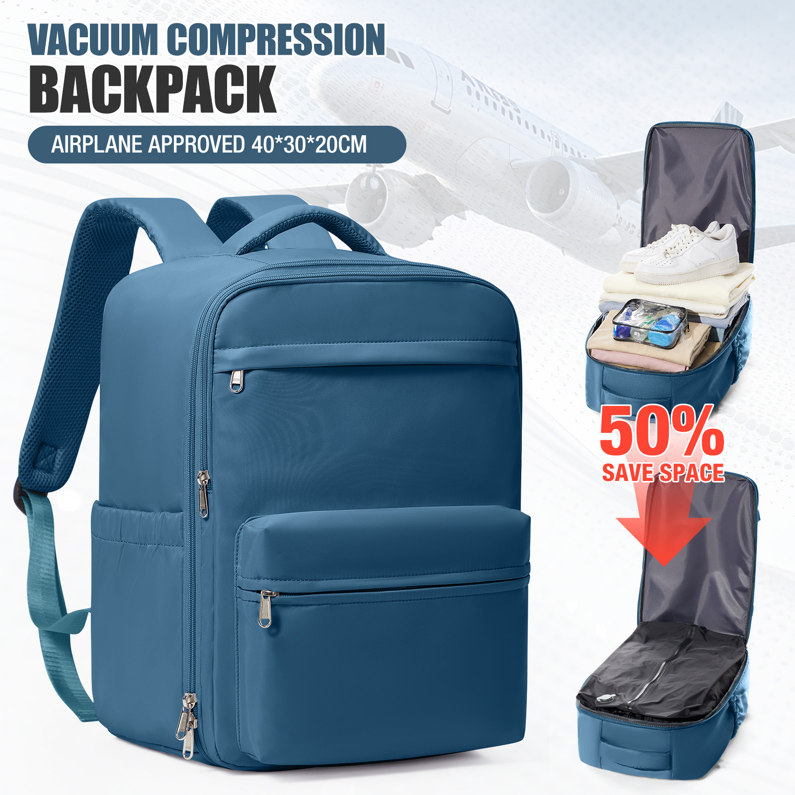 Vacuum Compression Travel Backpack Laptop Carry On Expandable Cabin Bag