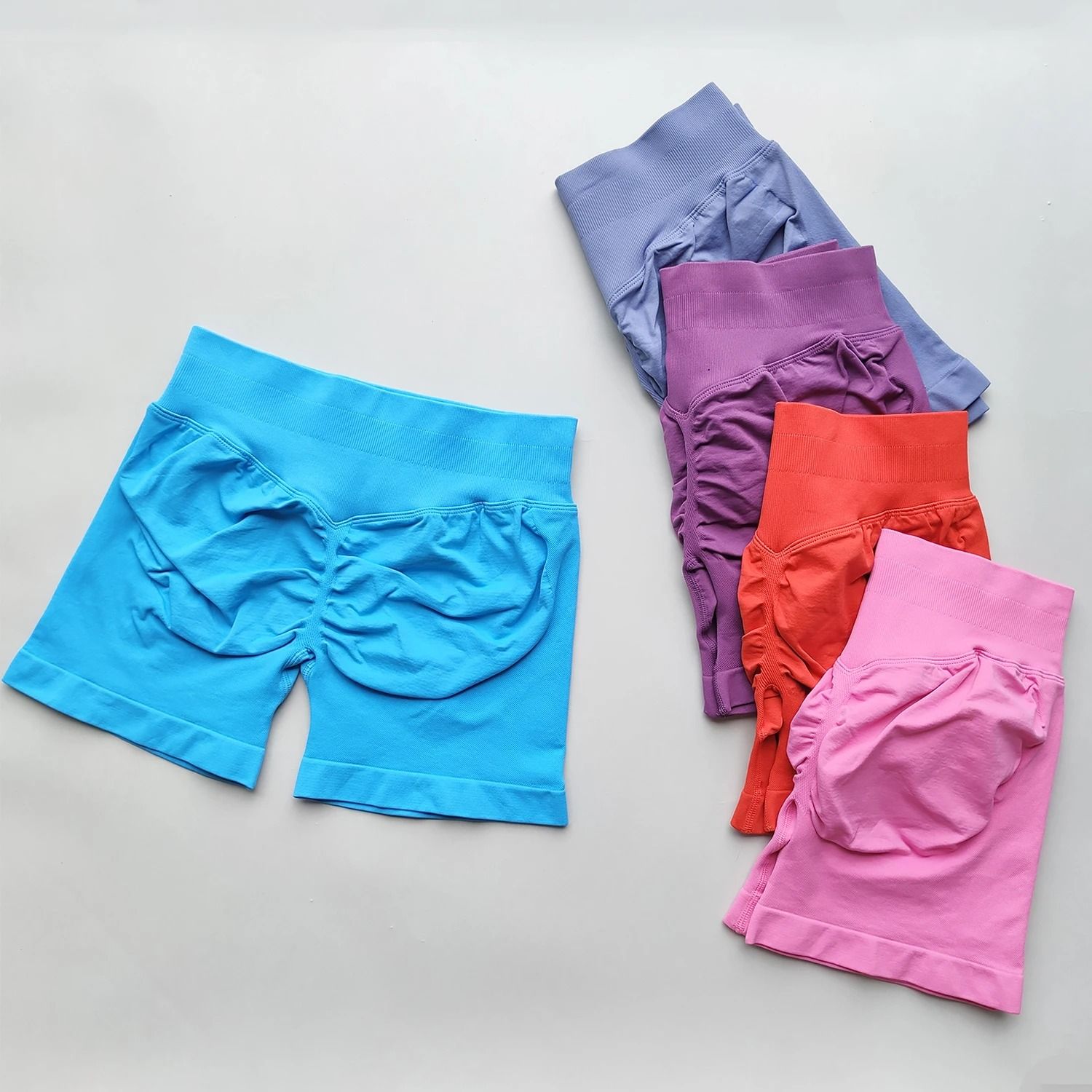 Womens Seamless Scrunch Butt Gym Shorts with Low Ribbed Waistband for Workout and Running