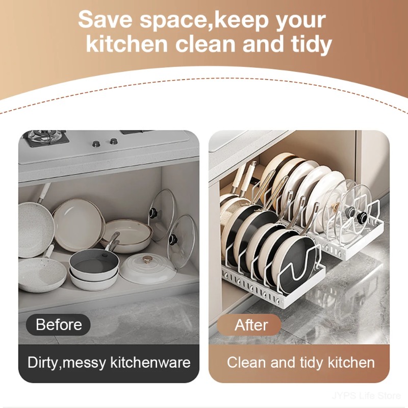 Kitchen Pull Out Organizer, Multifunctional Pot Pan Holder, Sliding Lid Rack, Spice Organizer, Dish Drying Drawer