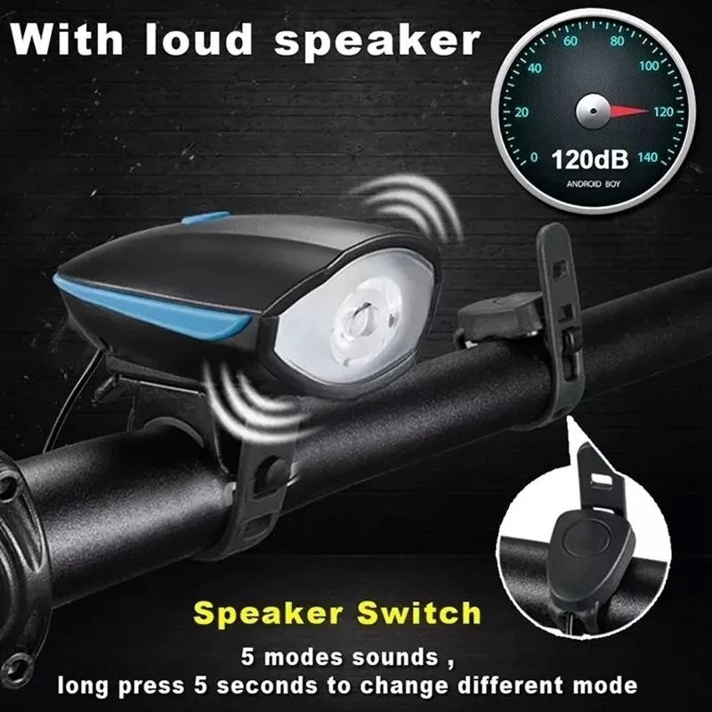 USB Rechargeable Bicycle Light Set Front and Rear with Horn