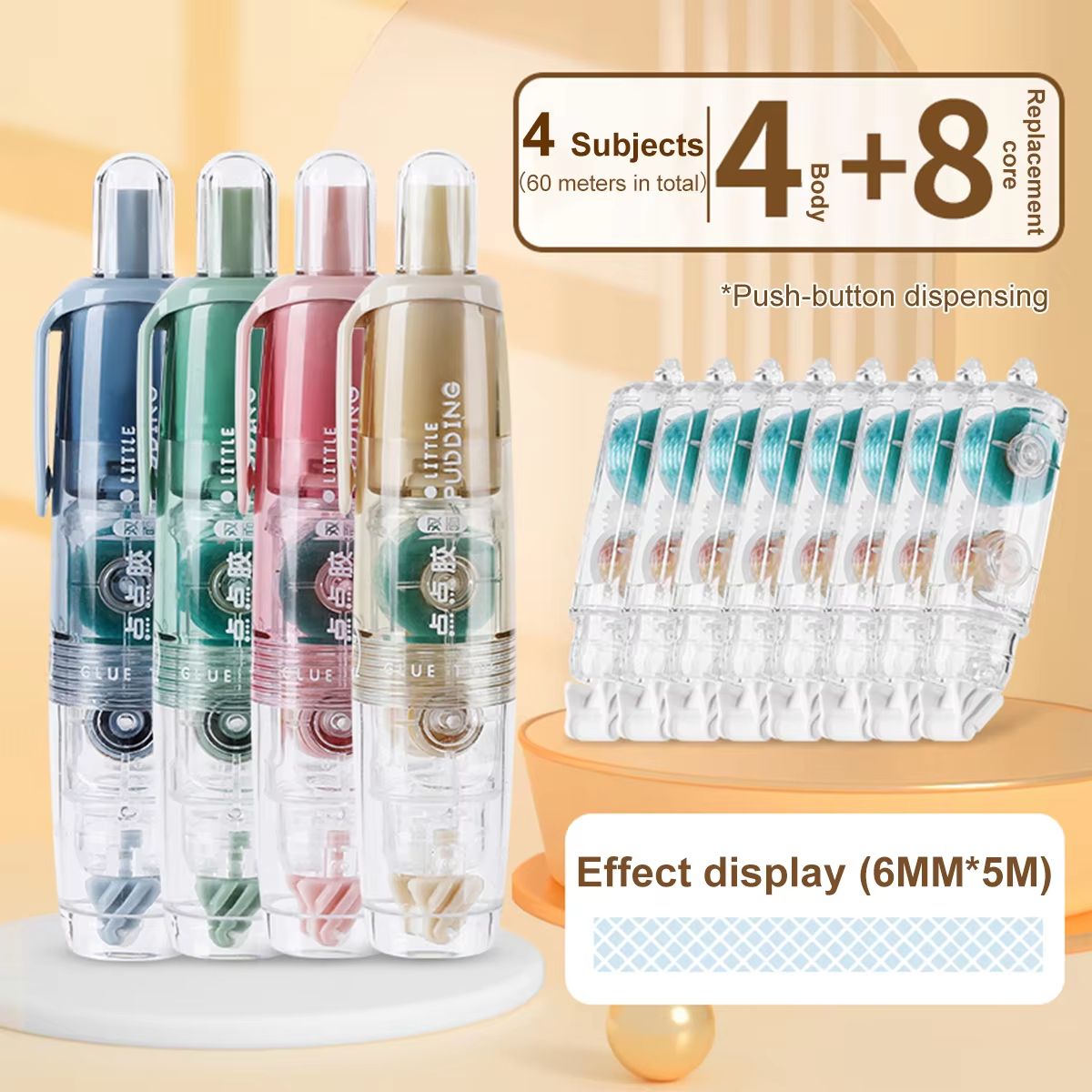 Multi-Pack Transparent Dot Glue Tape Set with Replaceable Double-Sided Refills