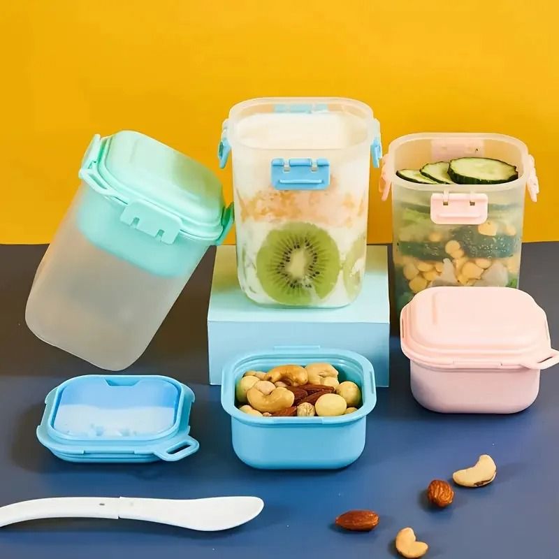 Double-Layer 580ML Salad and Yogurt Cup with Ice Grids and Integrated Spoon