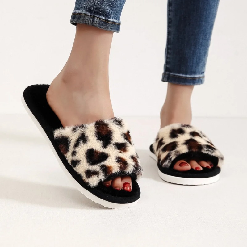 New Women's Home Slippers Slides Shoes Comfortable Lightweight Fur Slippers