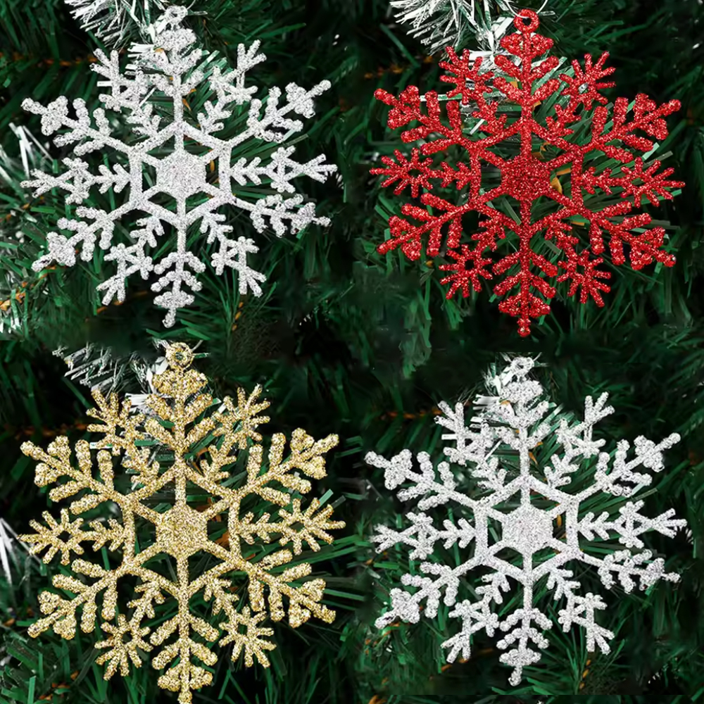 Gold Bling Snowflake, Red Christmas Tree Hanging Snowflakes, DIY Gifts Wrapping Xmas Tree Decoration