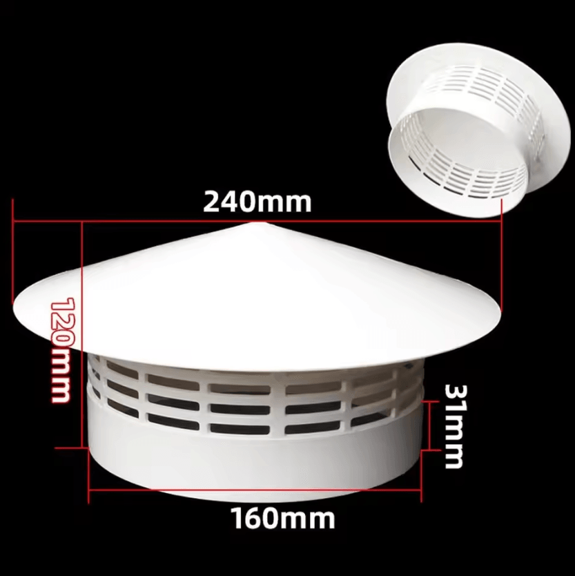 PVC Roof Air Vent Grille Cover – Round Weatherproof Exhaust Cap (75–200mm)