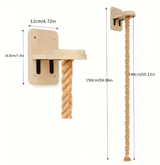 Wall Mounted Cat Climbing Rope with Wooden Steps and Sisal Scratcher for Indoor Cats