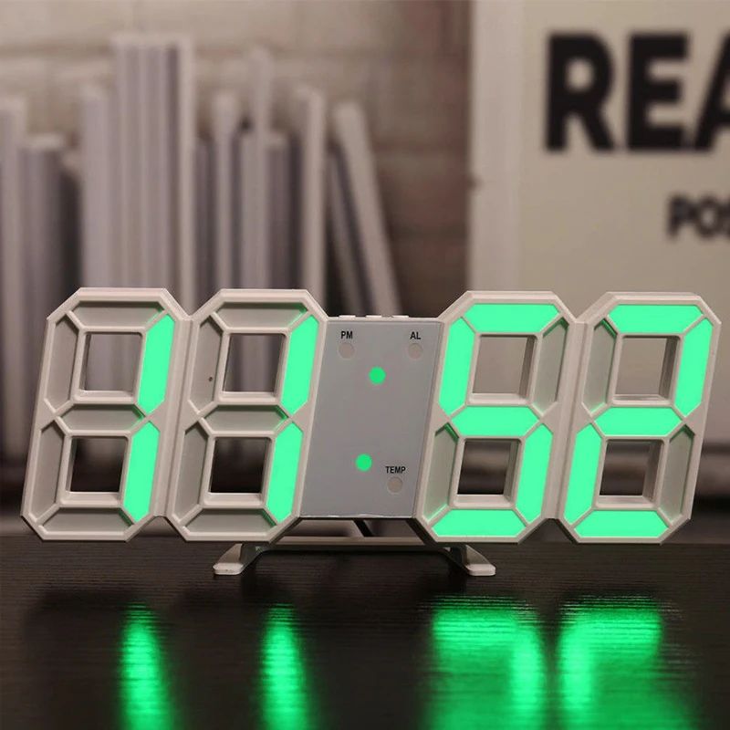 Modern LED Digital Alarm Clock Voice Activated Silent Desk Clock with 3D Display