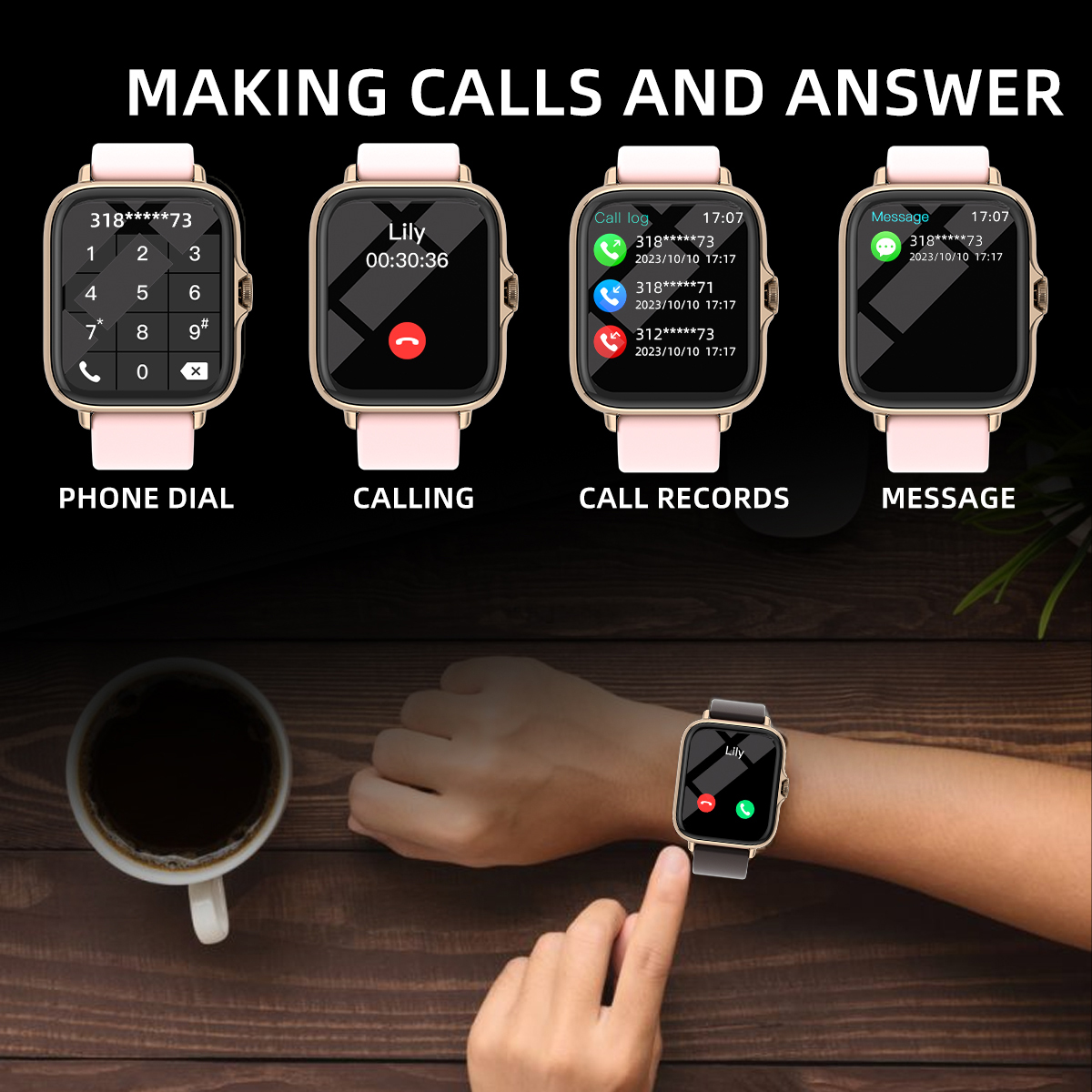 Waterproof Smart Watch with Information Alerts Sleep Monitoring Pedometer and Message Answer Call