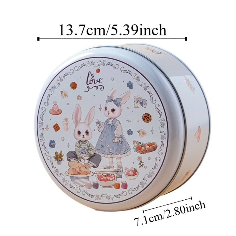 Cartoon Rabbit Tinplate Candy Chocolate Boxes, Metal Round Cookie Tin Packaging, Multifunction Empty Biscuit Iron Can
