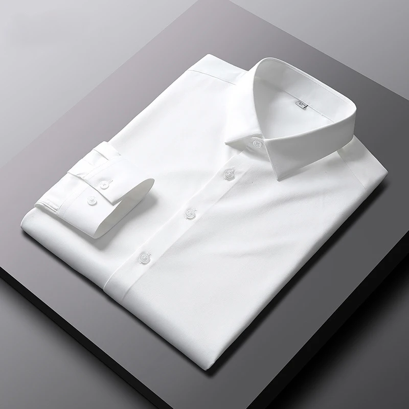 Mens Business Top Long Sleeved Casual Solid Color Shirt Non Ironing Wrinkle Resistant