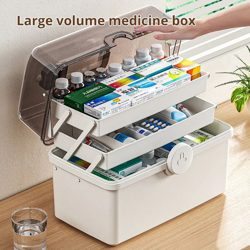 White Large Capacity Medicine Box for Home Medicine Storage, Multi Layer Classification Organizer with Secure Lid