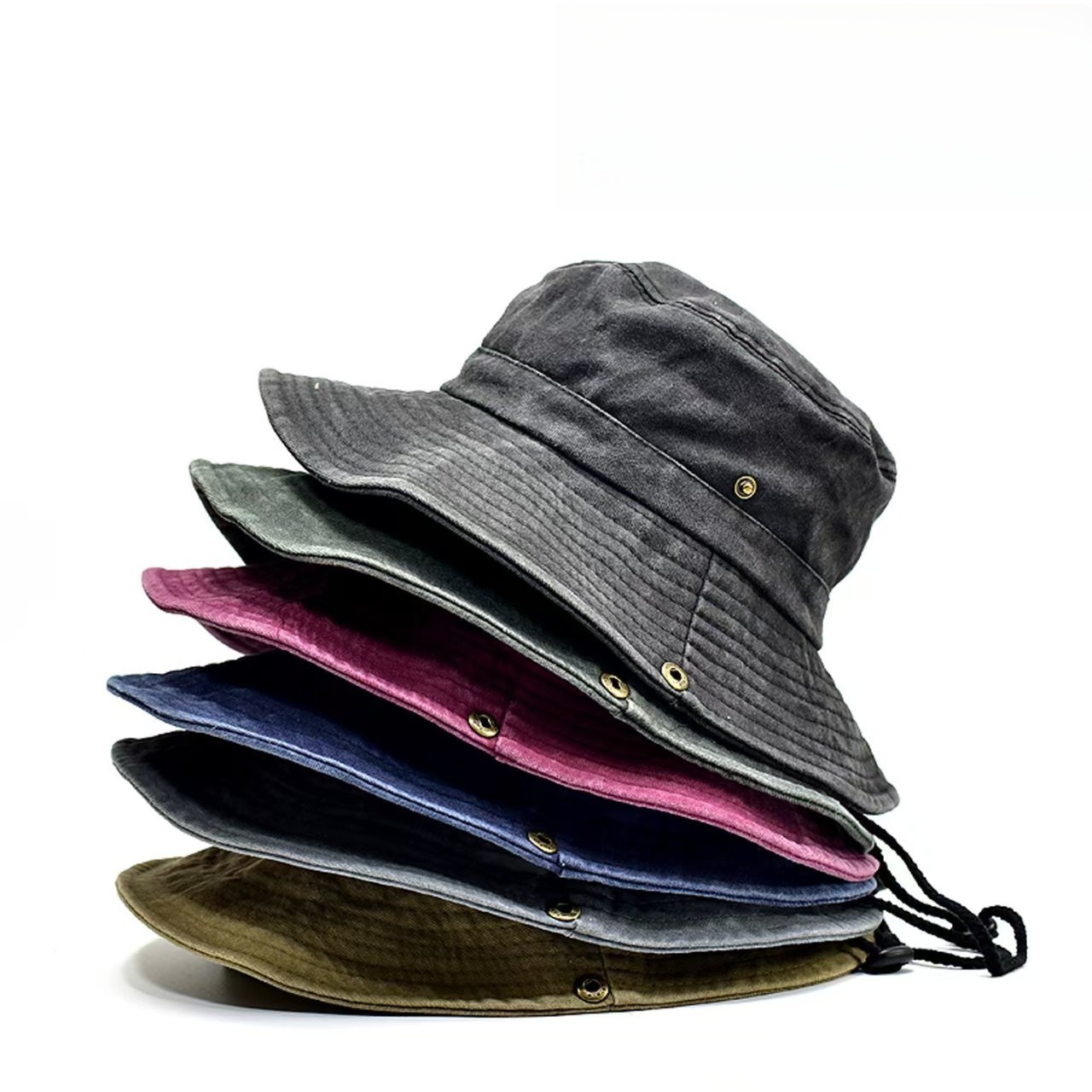 Unisex Washed Cotton Bucket Hat Sun Protection Wide Brim Outdoor Fishing Hat