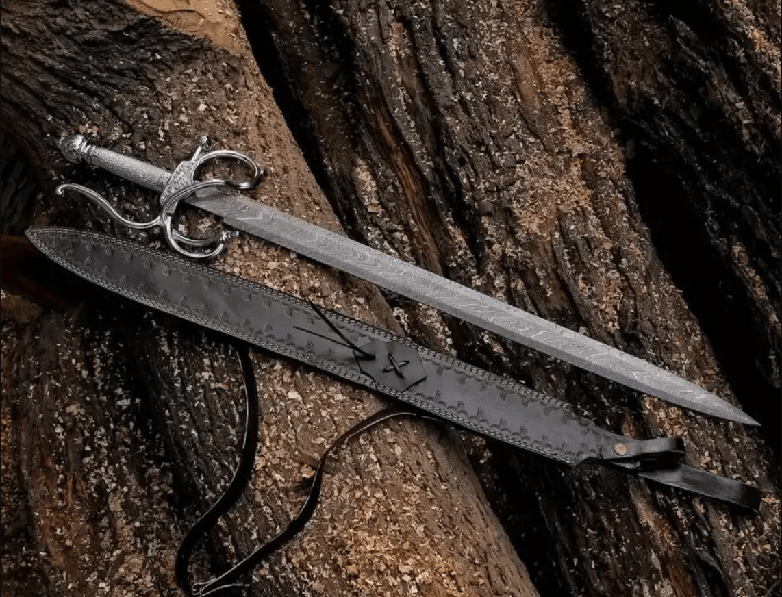 Twisted Damascus Steel Viking Sword | 34 Inch Handmade Collector Blade