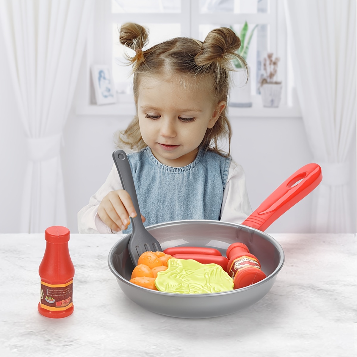 Children Kitchen Food Toys, Simulation Cookware Game Set, Pretend Play Pot, Steak, Vegetable, Bread, Hot Dog, Kids Gift