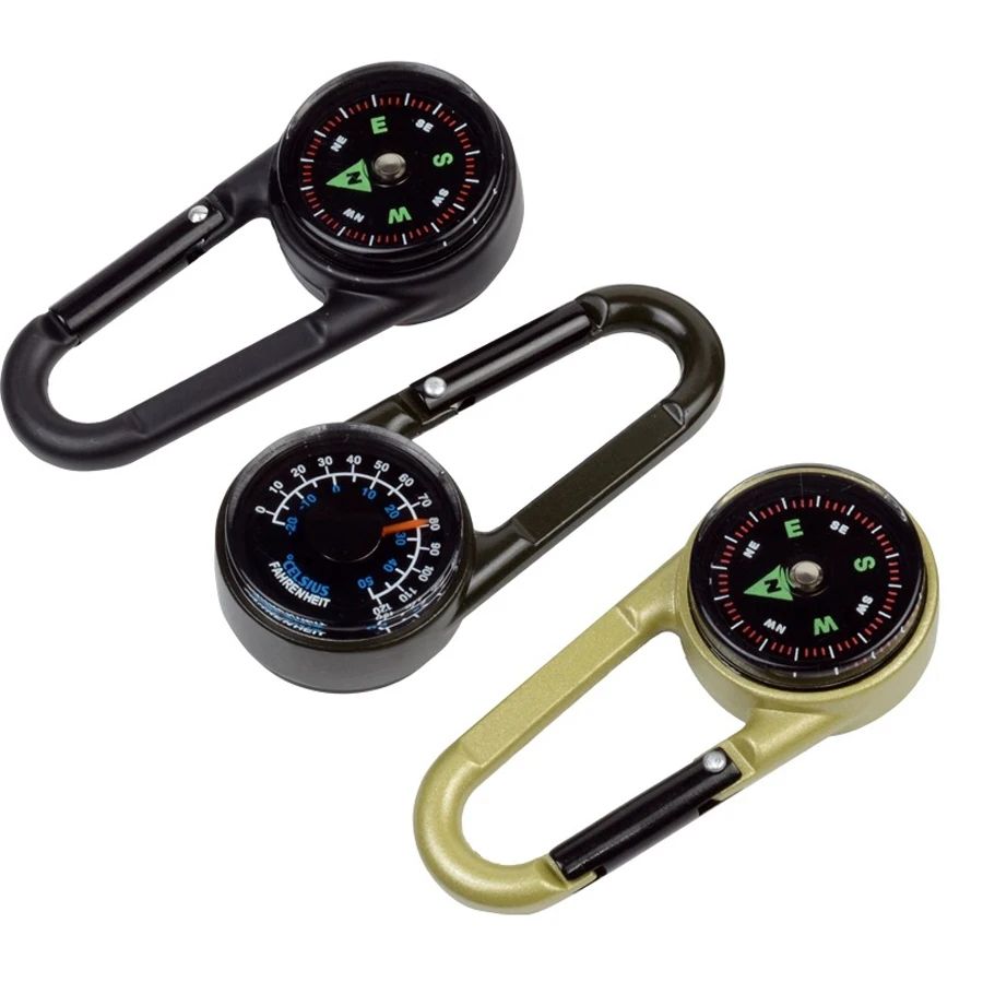 3 in 1 Mini Compass Thermometer Carabiner Keychain