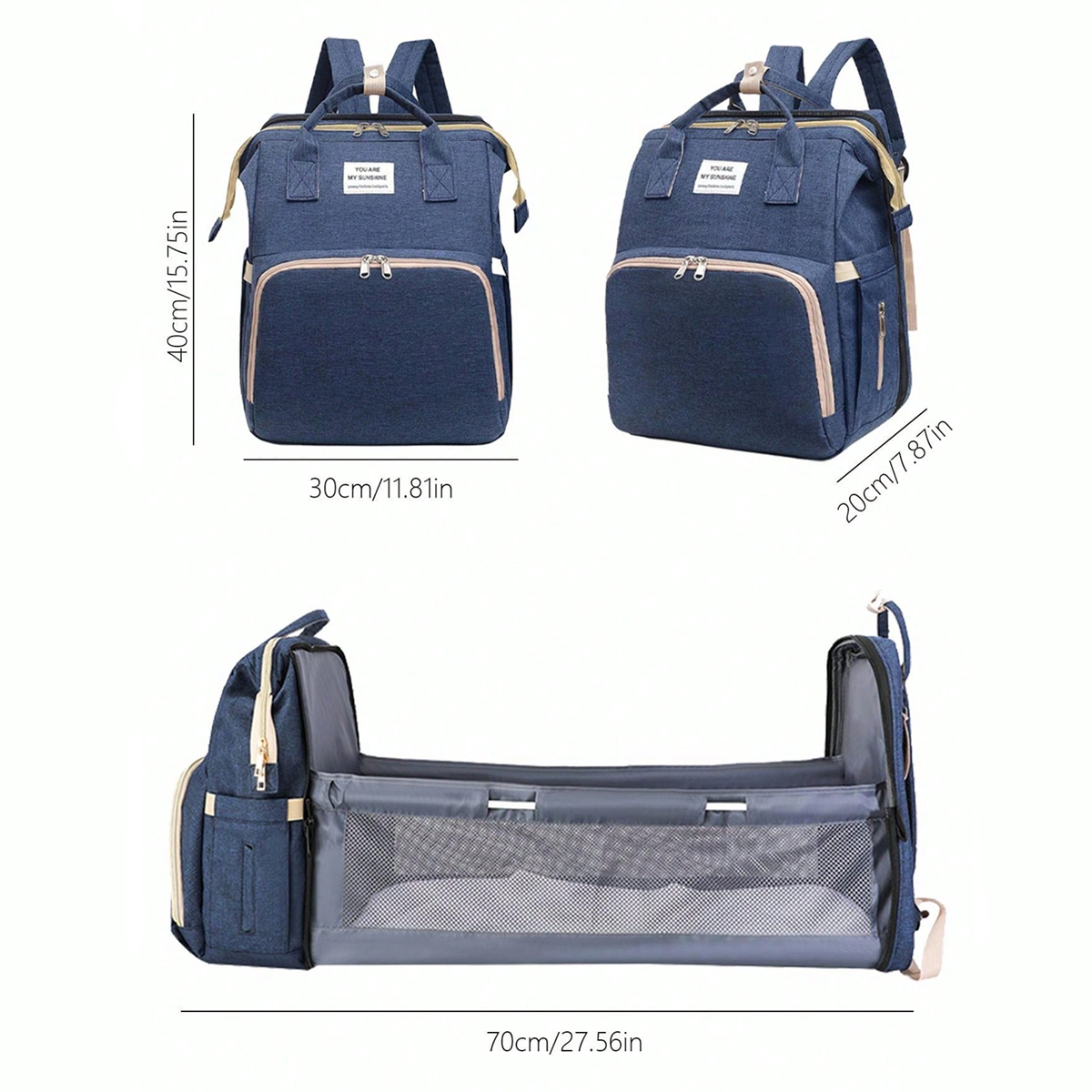 Fold able Bed Diaper Bag with Changing Station, Insulated Pocket, Large Capacity, Multi-Functional Double Shoulder