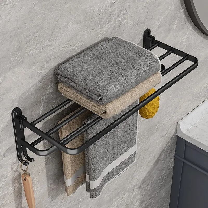 50CM Folding Towel Rack Wall Mount Aluminum Bathroom Towel Holder with Hook