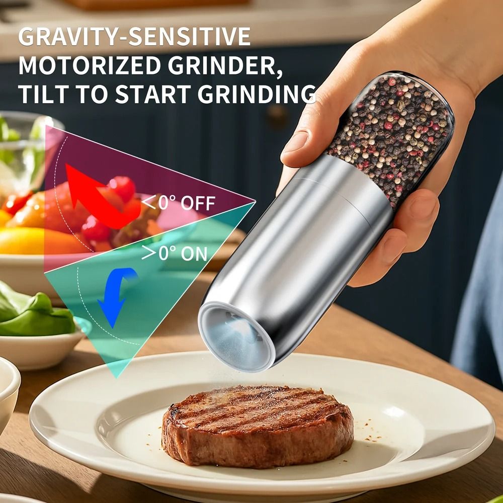 New Upgraded Larger Capacity Electric Salt & Pepper Grinder Set – Gravity Sensor & LED Light