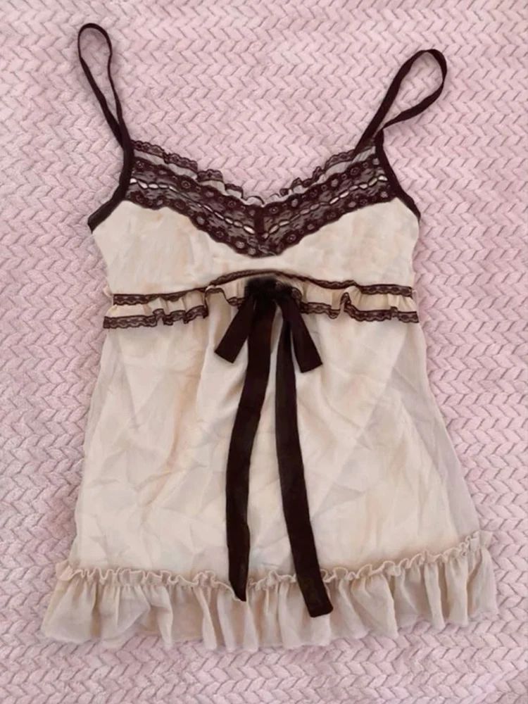Y2K Lace Sling Backless Tank Top – Goth Coquette Punk Slim Cami