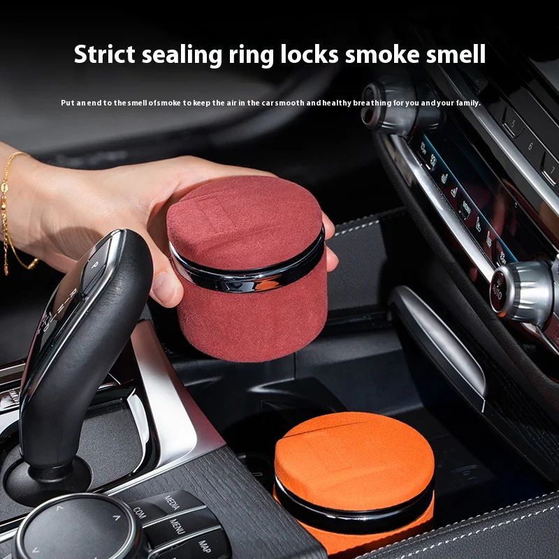 Luxury Suede Leather LED Car Ashtray With Ceramic Liner