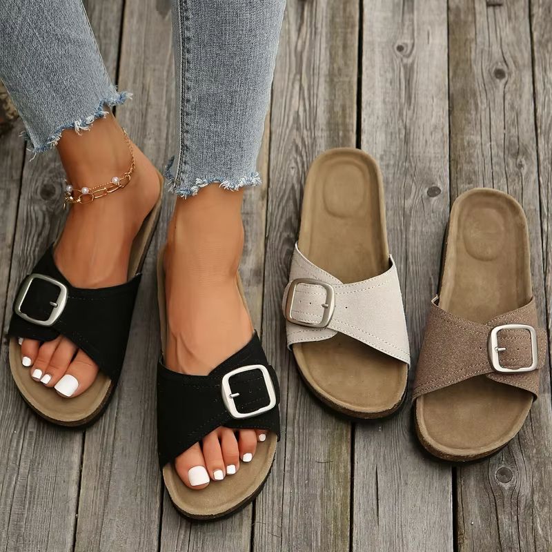 Women's Flat Sandals – Non-Slip Summer Flip Flops with Buckle Strap