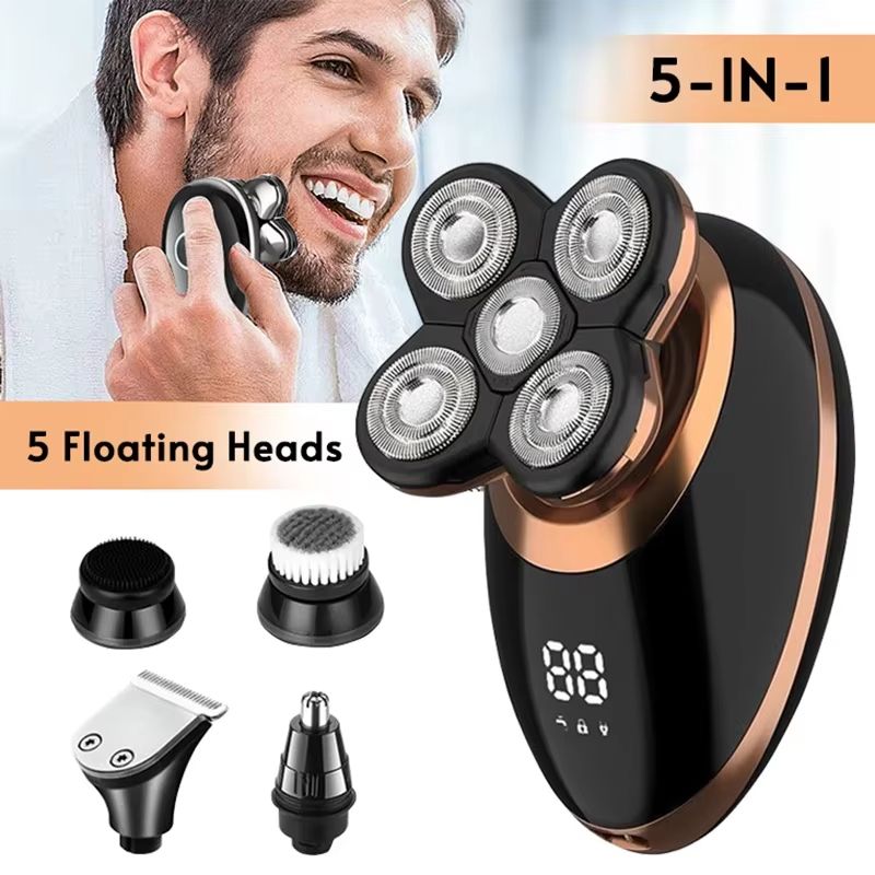 5-in-1 Electric Shaver for Men – Bald Head Grooming Kit with Beard Trimmer & Nose Hair Clipper