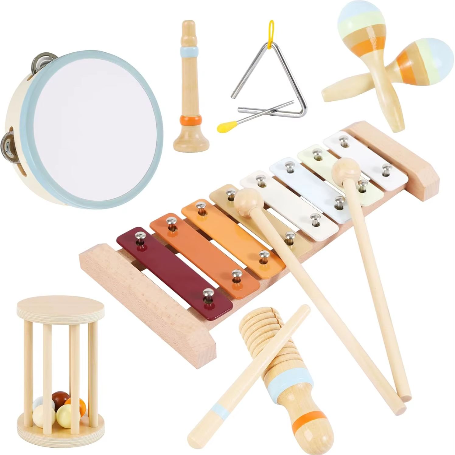 Baby Musical Instruments Montessori Wooden Toys, Percussion Xylophone Set for Toddlers, Preschool Educational Gifts