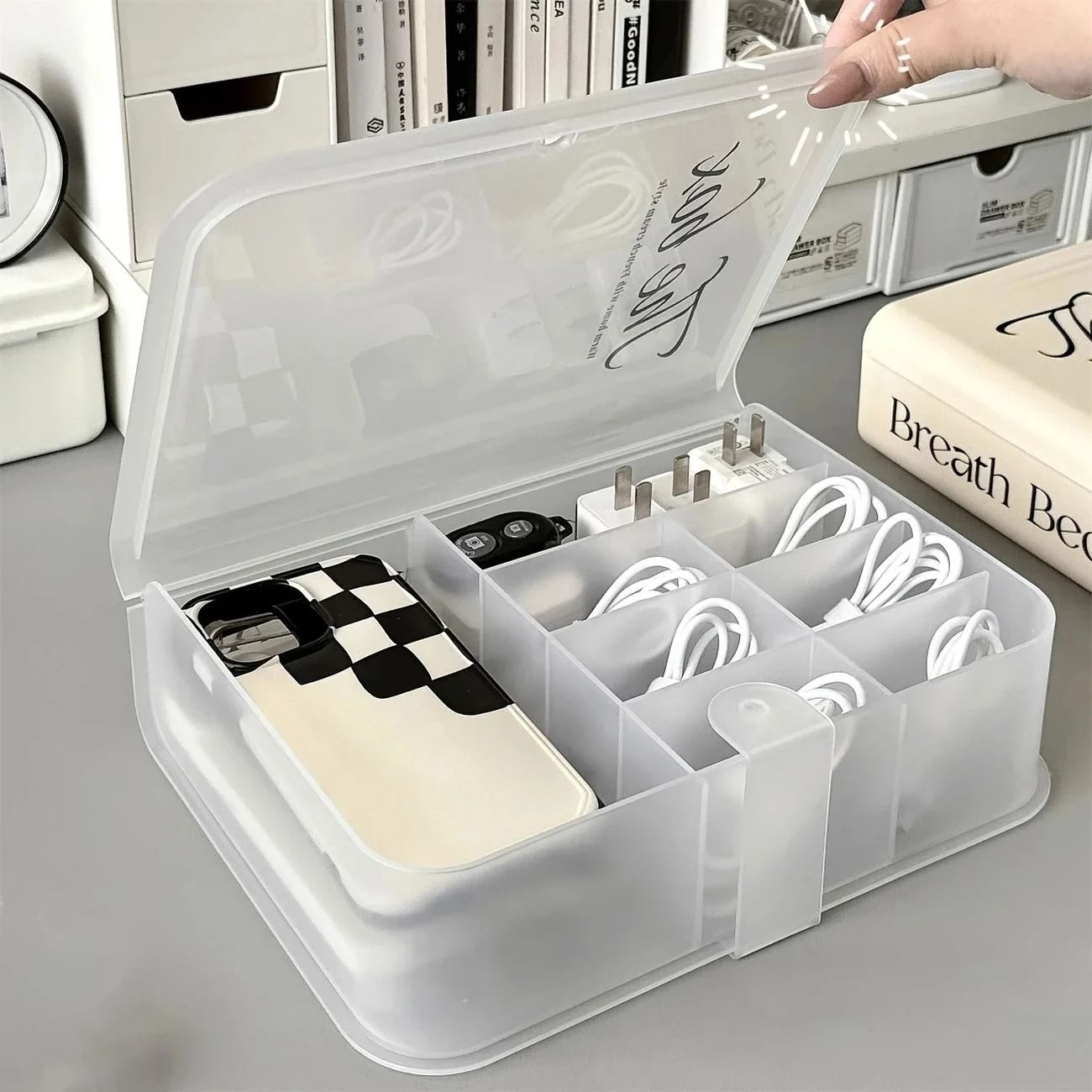 Power Cord Organizer – Desktop Cable Management & Data Cable Storage Box