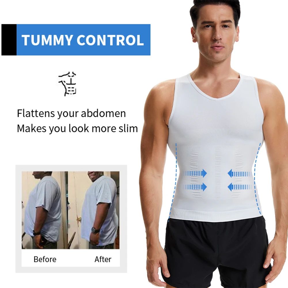 Mens V-Neck Compression Body Shaper Tank – Slimming Tummy Control Base Layer