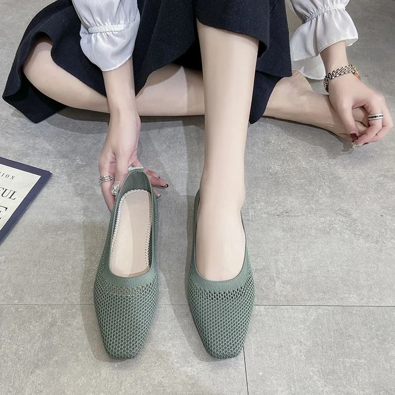 Breathable Mesh Fashion Flats Women Spring Summer Square Toe Slip on Loafers Walking Shoes