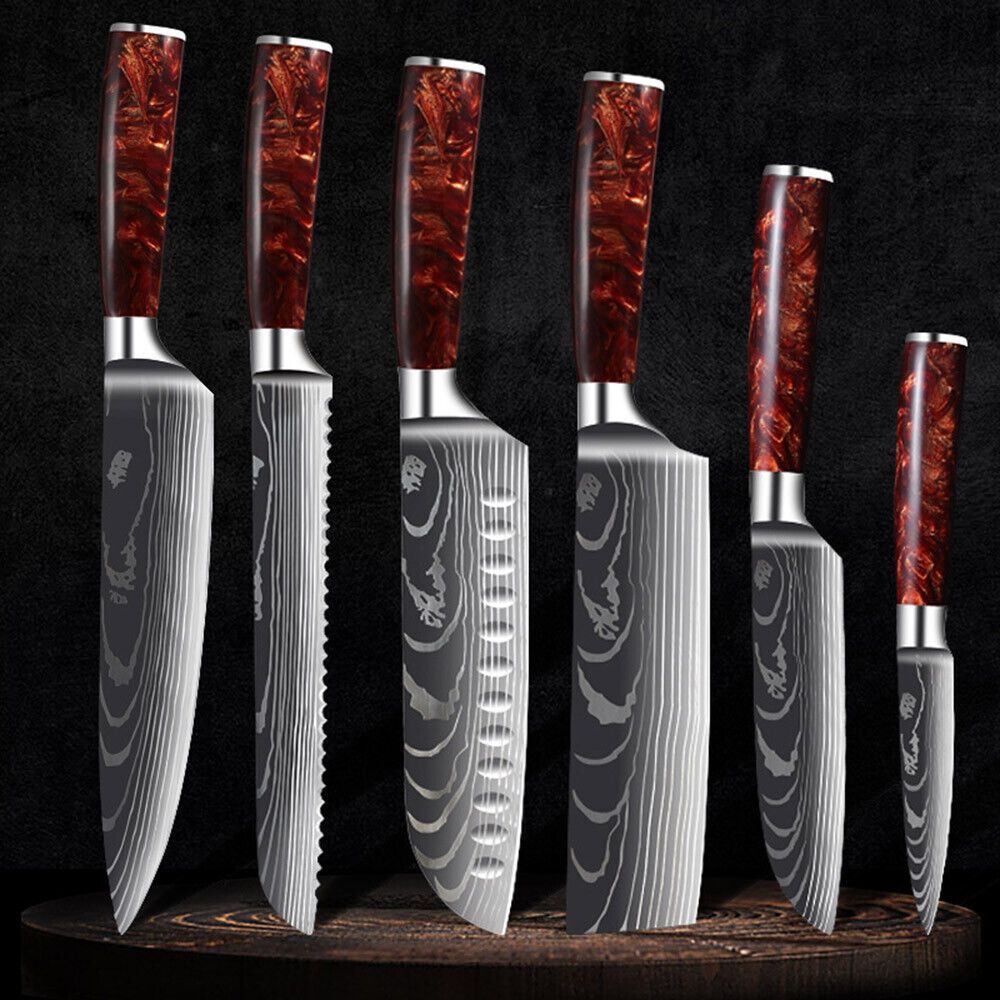 Premium Japanese Style Damascus Steel Chef Knives Set of 6 with Case