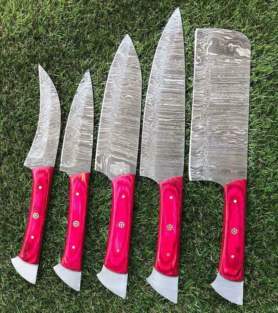 Unique Twist Damascus Steel Chef Knives Set | Full Tang Kitchen Knives