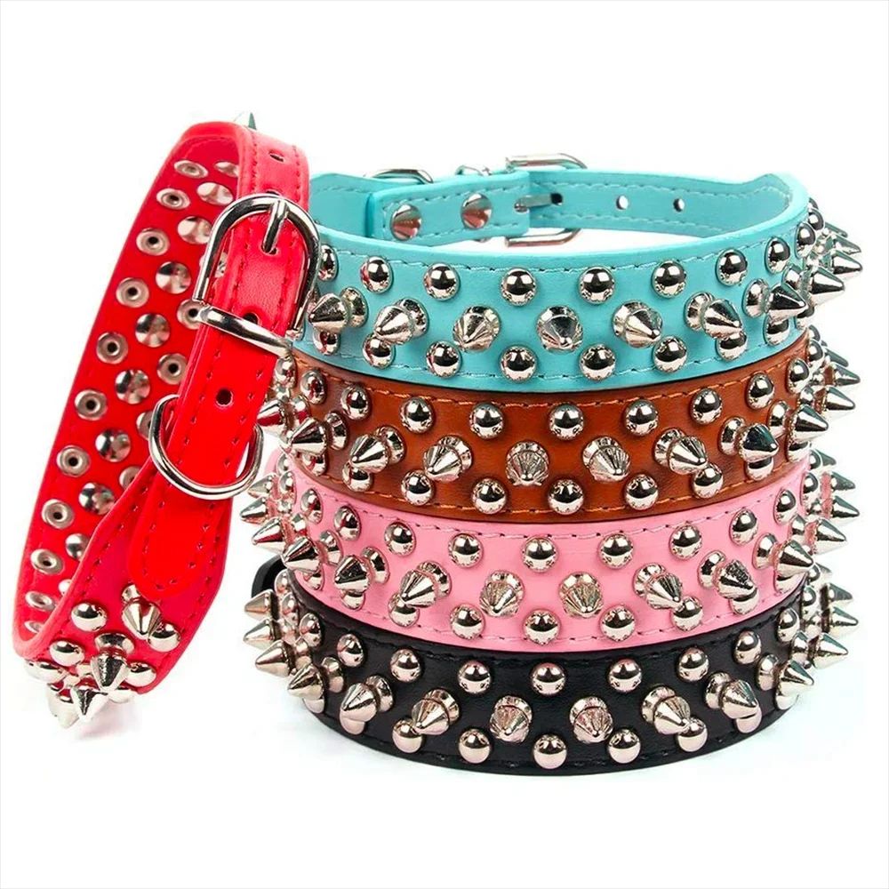 Adjustable PU Leather Spiked Dog Collar Punk Rivet Neck Strap for Small Dogs and Cats