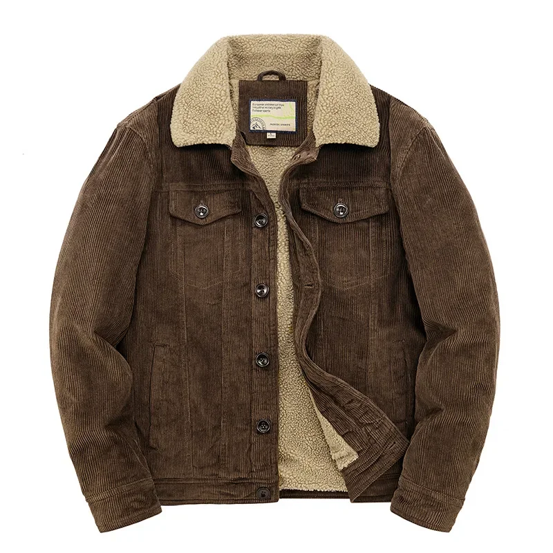 Male Cotton Jackets, Padded Warm Loose Parka Coat, Corduroy Short Jacket, Solid Zip Windbreaker, Winter Fleece Jacket