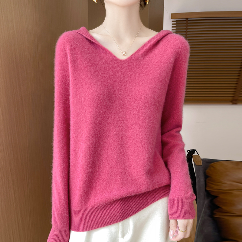 Soft Cashmere Tops, Clothing Hooded Collar Pullover Merino Wool Sweater