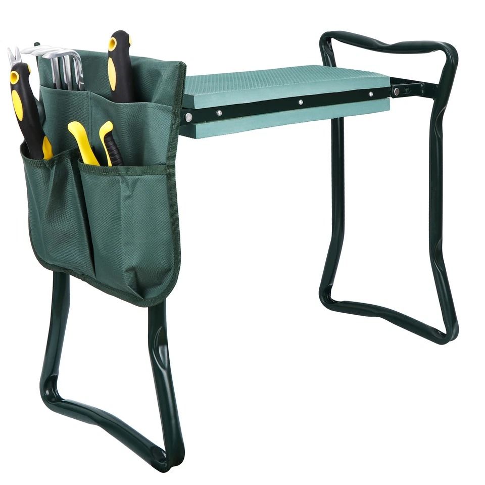 Foldable Garden Kneeler and Seat with EVA Cushion & Tool Pouch Heavy Duty Gardening Stool Bench