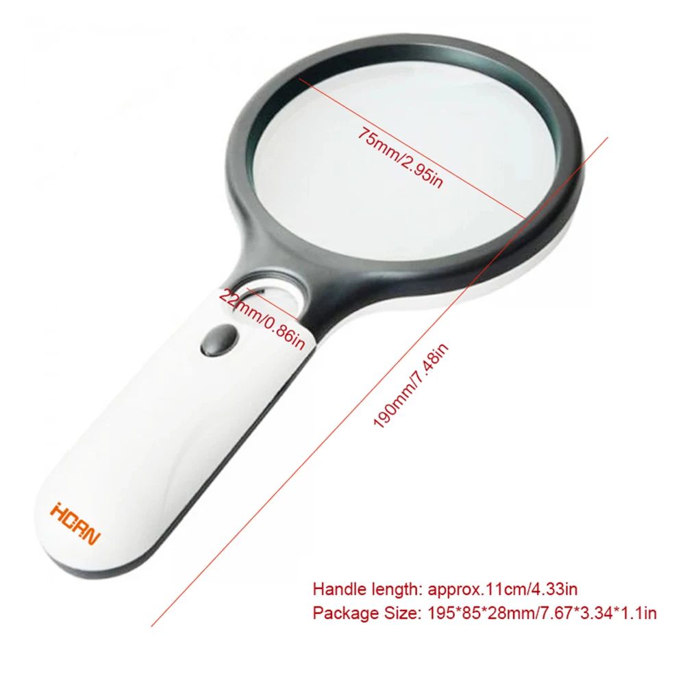 Precision 45X Handheld Magnifier with 3-LED Light - Ideal for Reading, Jewelry & Fine Detail Work