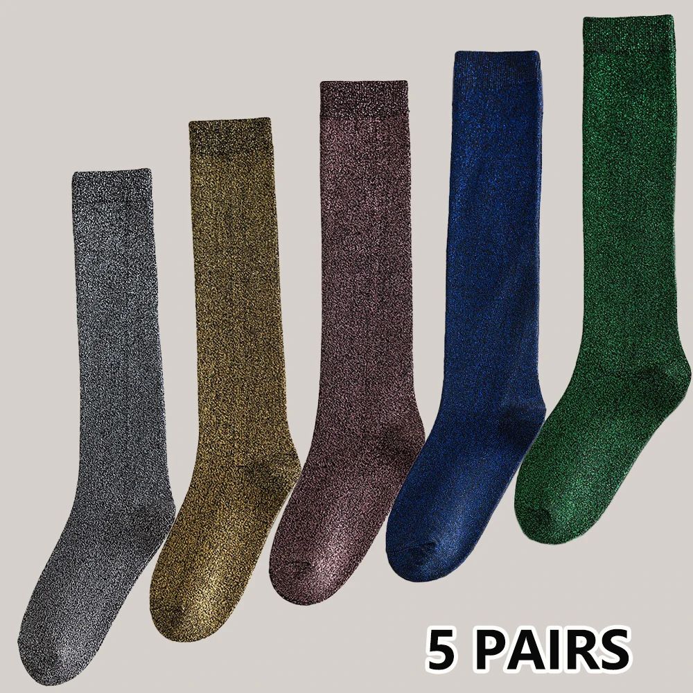 Womens Glitter Calf Socks Sparkly Metallic Casual Retro Socks, Bright Novelty Ankle Socks 1–5 Pairs