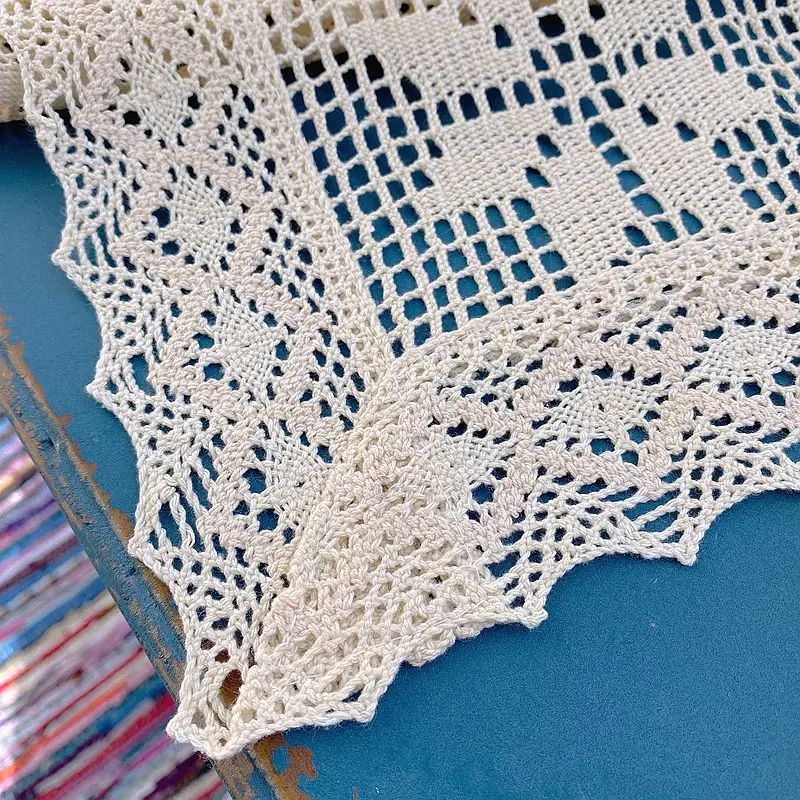 Crochet Lace Table Runner Cotton Linen Blend