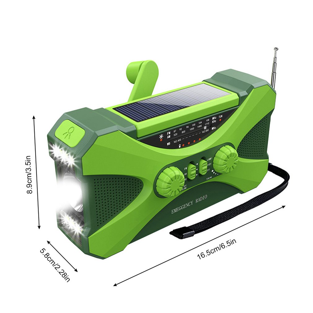 Multifunctional Emergency Weather Radio Hand Crank, Solar Charging, LED Flashlight & USB Power for Outdoor Survival