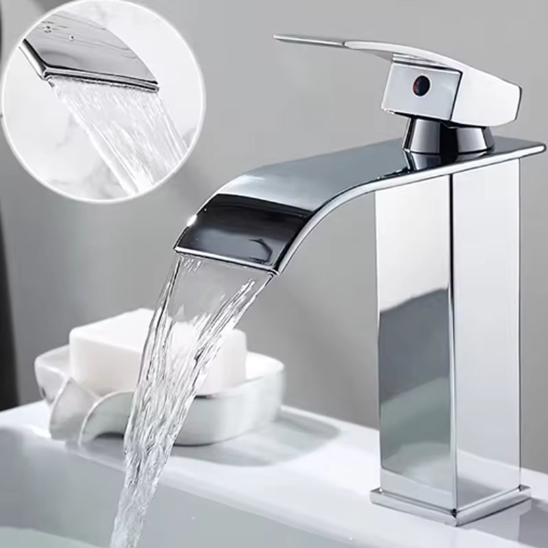 Waterfall Bathroom Faucet Black Stainless Steel Sink Mixer Hot and Cold Basin Tap