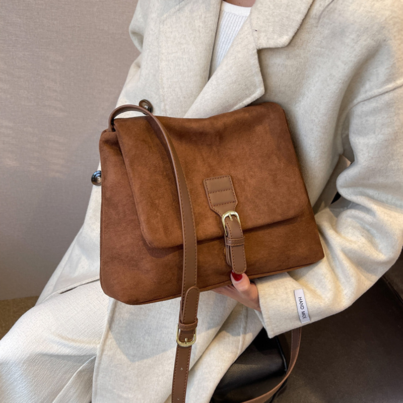 Vintage Brown Suede Soft Leather Women Shoulder Bag Large Capacity Crossbody Tote Fashion Hobo Handbag