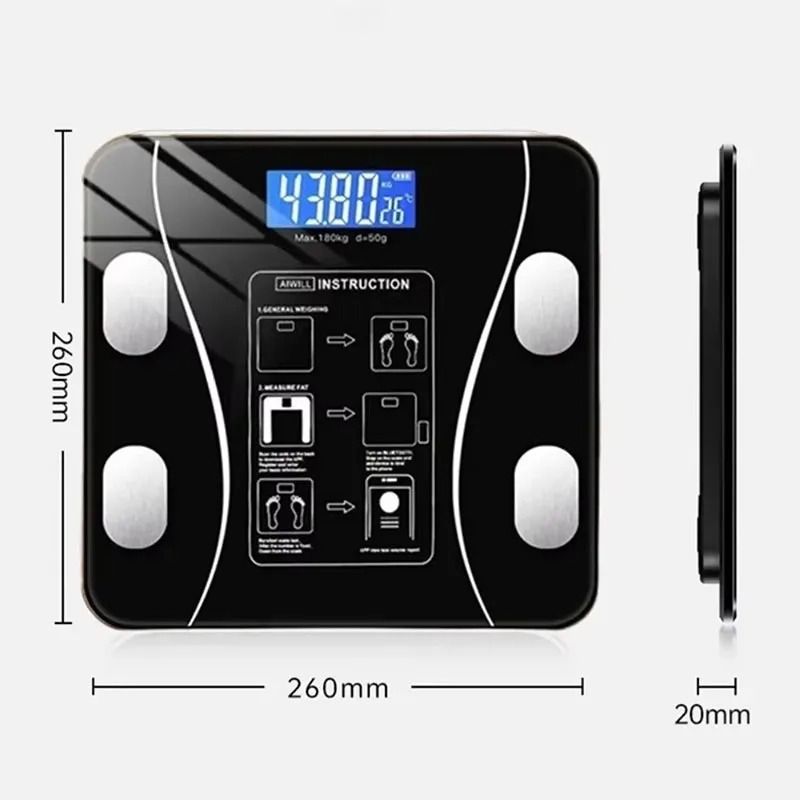 Smart Bluetooth Body Fat Scale with App and USB Charging