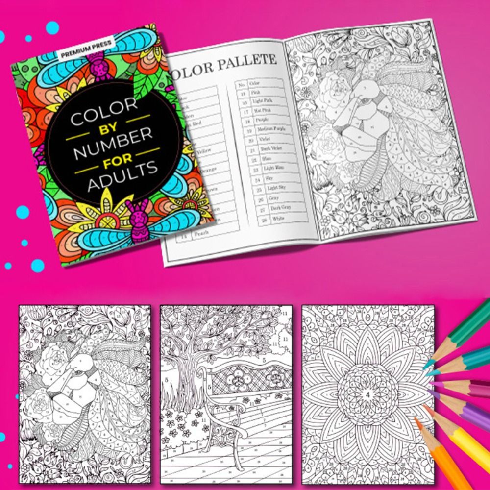 Stress Relief Coloring Book for Adults, Unique Background Color By Number, Anxiety Therapy Art for Men, Women, Teens